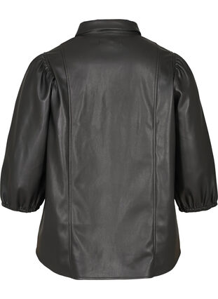 Keinonahkainen paita 3/4-puhvihihoilla, Black, Packshot image number 1