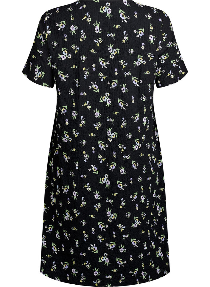 Lyhythihainen mekko V-p&auml;&auml;ntiell&auml;, Musta, Packshot image number 1