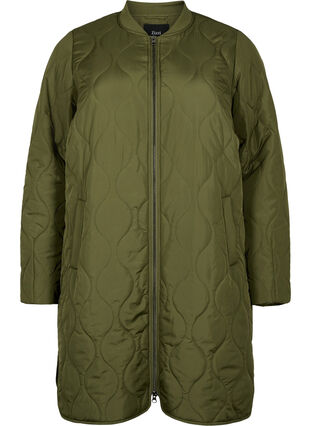 Pitkä topattu takki taskuilla ja vetoketjuilla, Winter Moss, Packshot image number 0