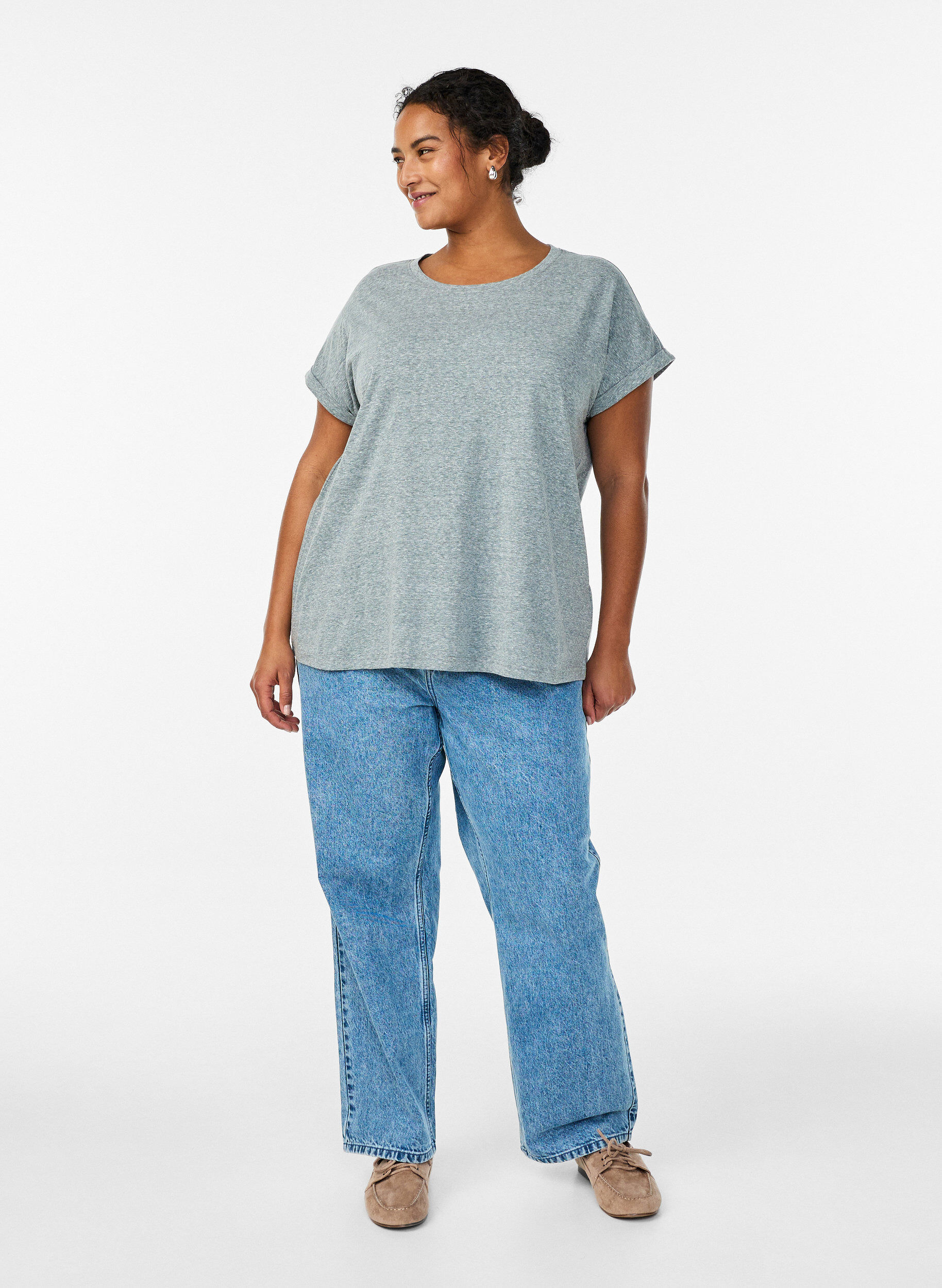 Zizzi Meleerattu t-paita lyhyill&auml; hihoilla, Vihre&auml;, Model image number 1