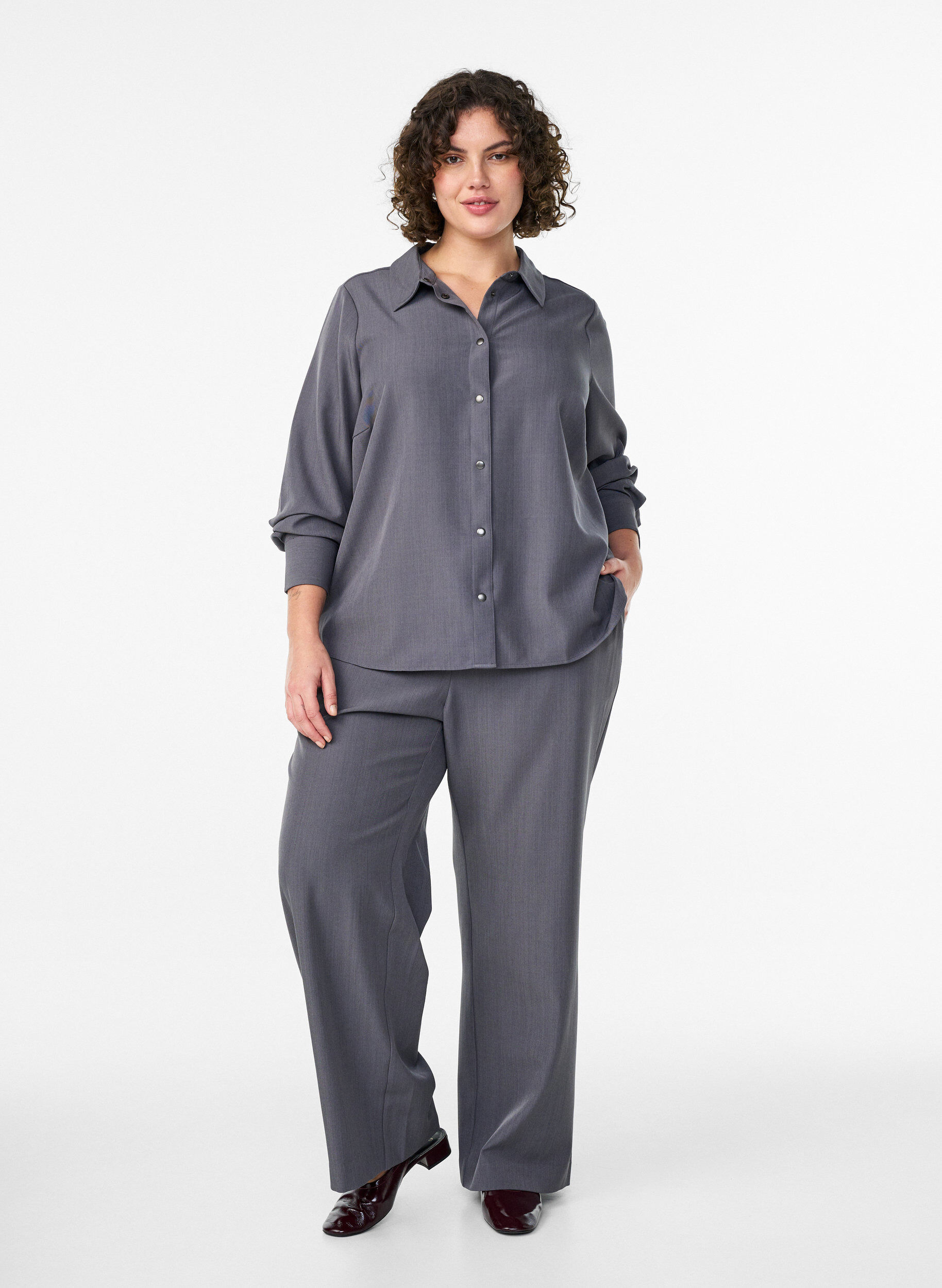 Zizzi Kauluspaita painonapeilla, Harmaa, Model image number 1