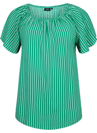 Raidallinen viskoosipusero lyhyillä hihoilla, J.Green/White Stripe, Packshot image number 0