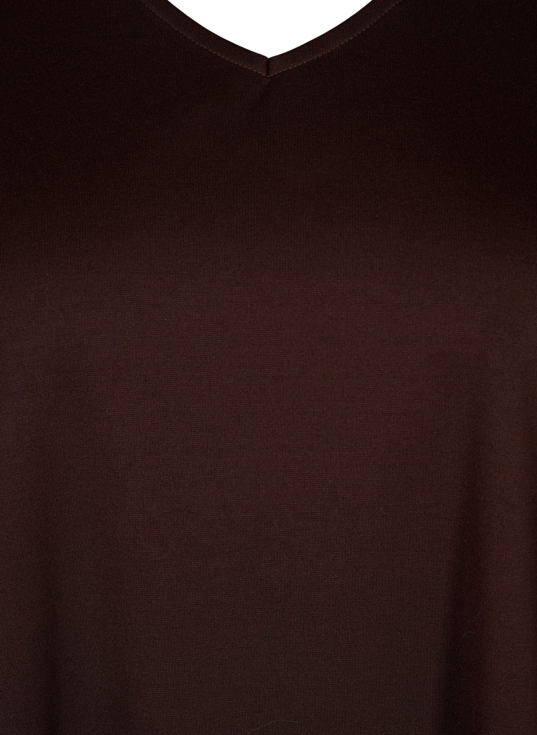 Zizzi Yksiv&auml;rinen mekko v-p&auml;&auml;ntiell&auml; ja 3/4-hihoilla, Coffee Bean, Packshot image number 2