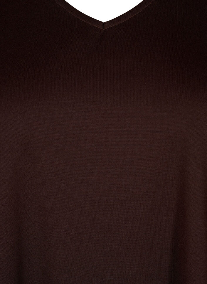 Yksiv&auml;rinen mekko v-p&auml;&auml;ntiell&auml; ja 3/4-hihoilla, Coffee Bean, Packshot image number 2