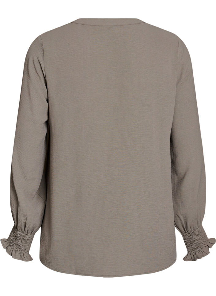 Pusero smock-kalvosimilla ja v-p&auml;&auml;ntiell&auml;, Beige, Packshot image number 1