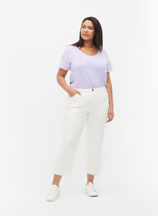 Yksivärinen perus t-paita puuvillasta, Lavender, Model image number 2