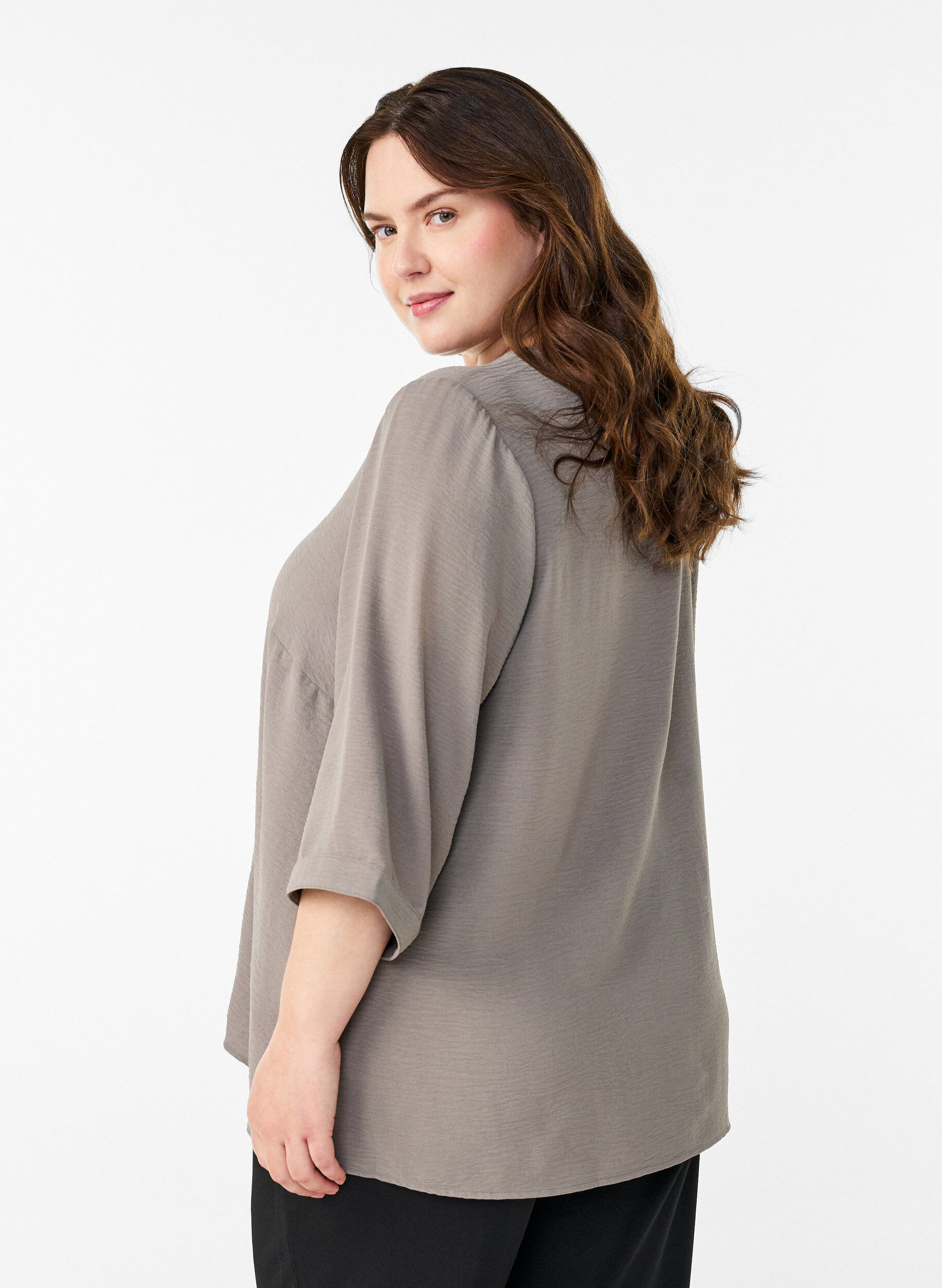 ZizziV-aukkoinen paitapusero 3/4-hihoilla, Beige, Model image number 2