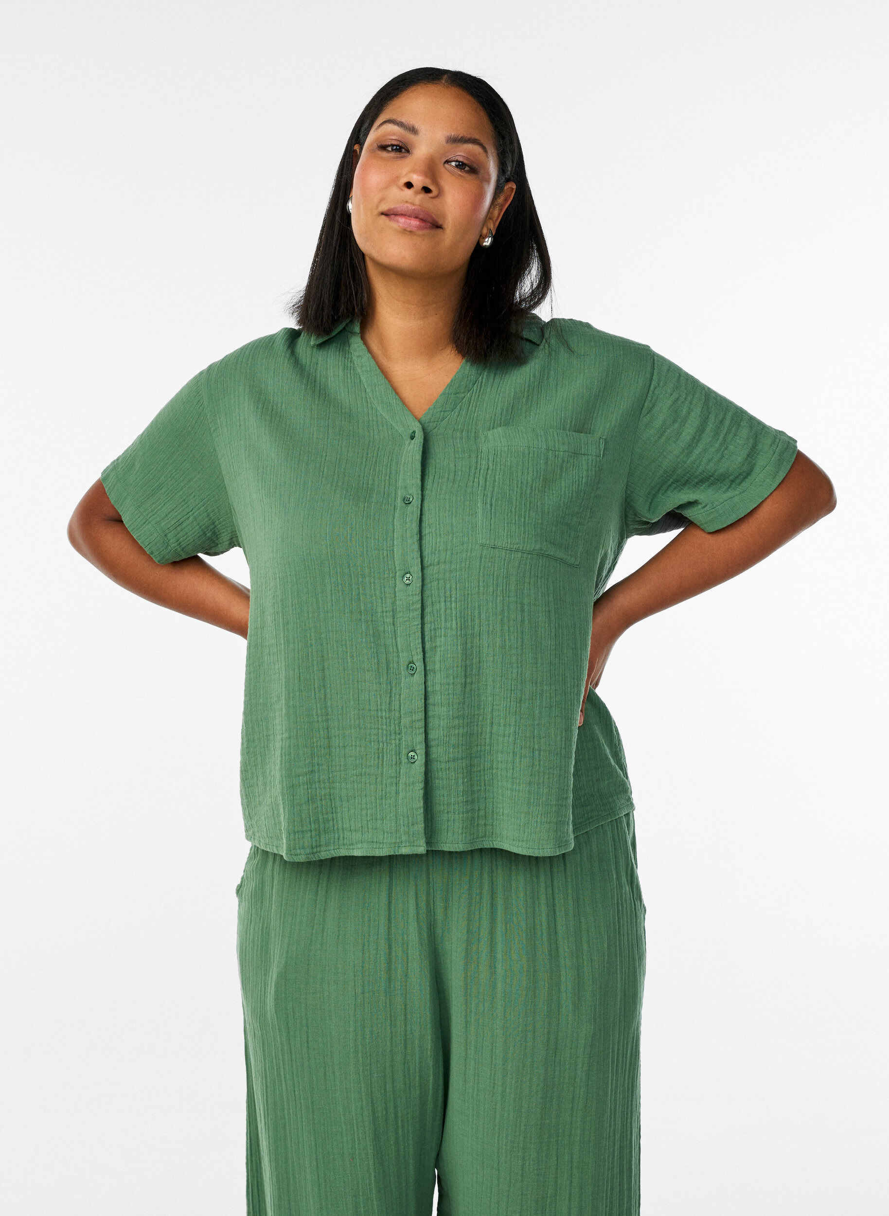 ZizziPuuvillamusliinipusero lyhyill&auml; hihoilla, Vihre&auml;, Model image number 0