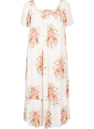 Pitk&auml; mekko, jossa on neliskulmainen p&auml;&auml;ntie ja kukkakuviot, Vanilja