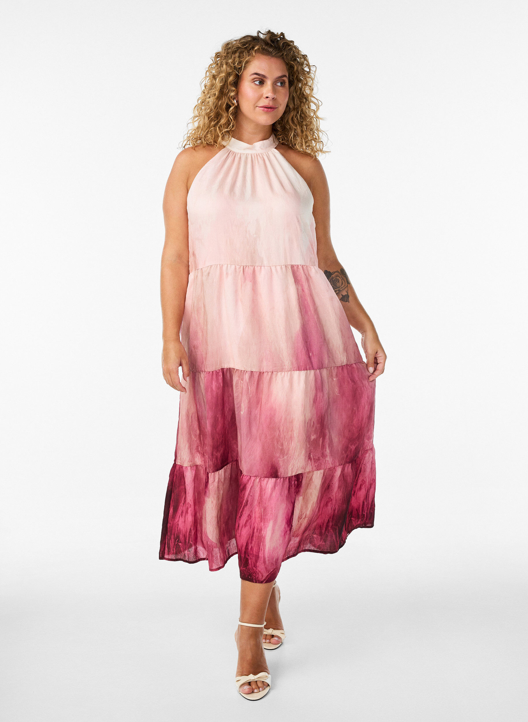 ZizziMidi-halterneck-mekko, Vaaleanpunainen, Model image number 0