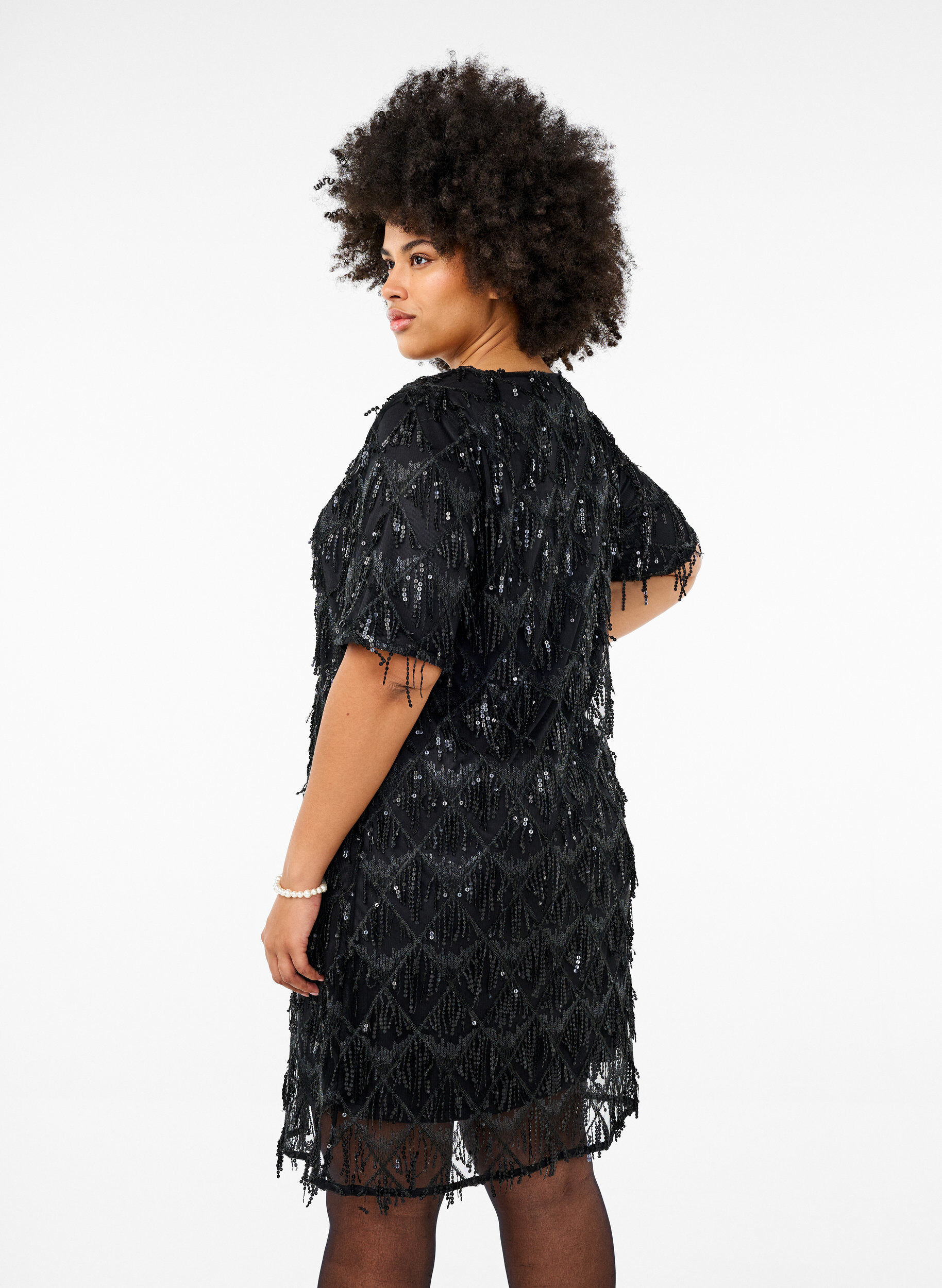 Zizzi Lyhyt mekko paljettihapsuilla, Black, Model image number 1