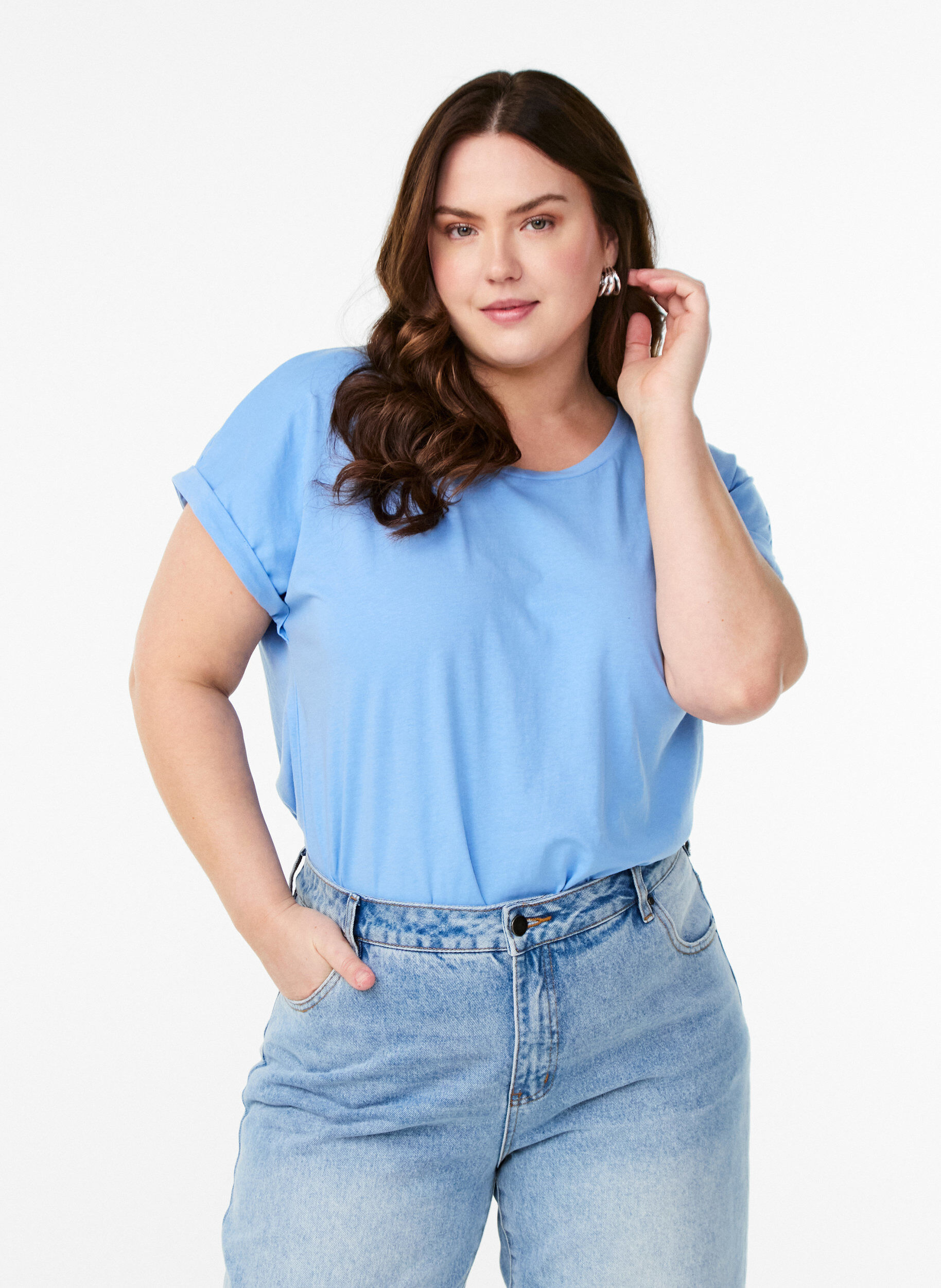 ZizziLyhythihainen puuvillasekoitteinen T-paita, Sininen, Model image number 0