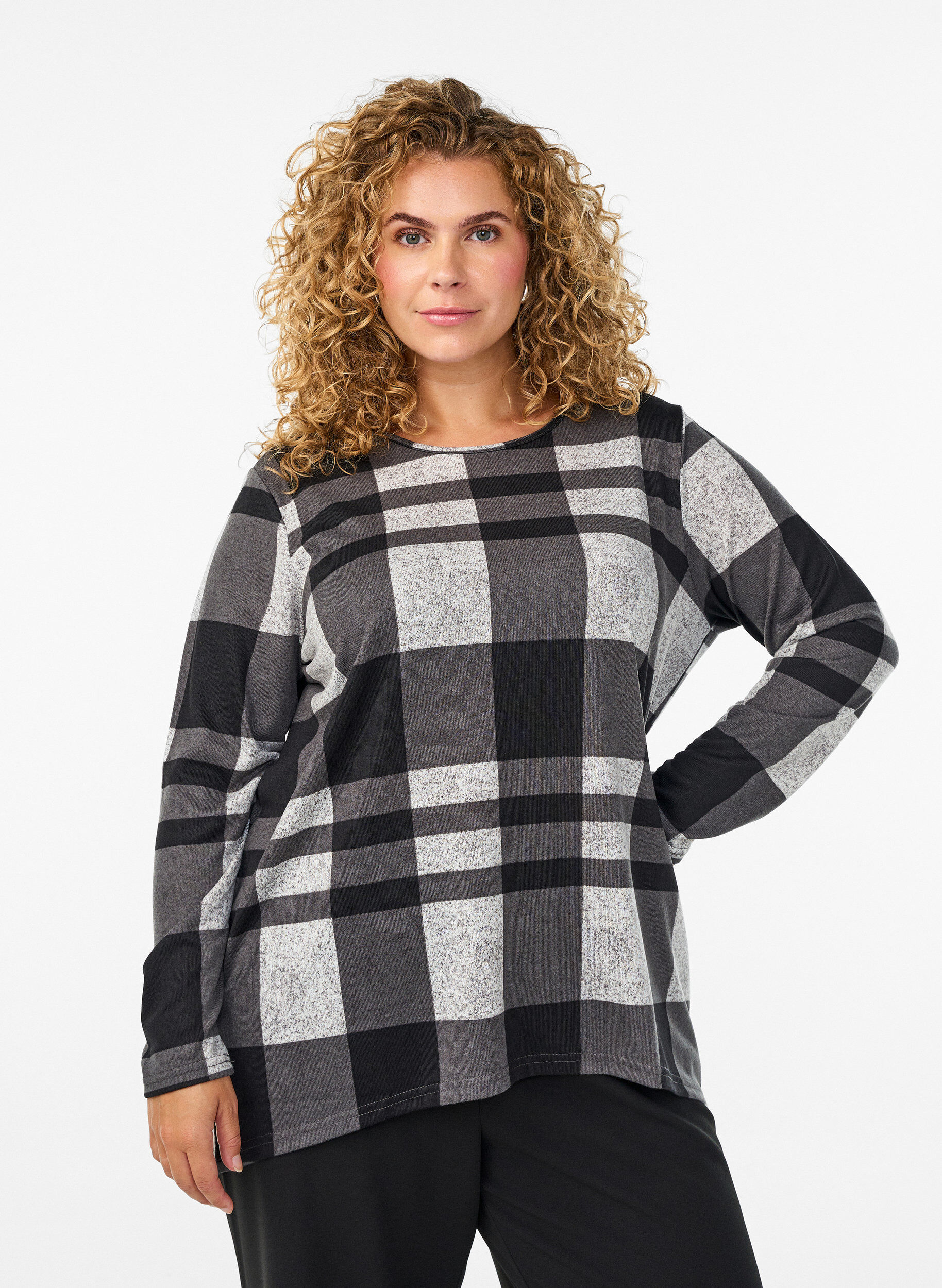 Zizzi Pitk&auml;hihainen kuviollinen pusero, Harmaa, Model image number 0