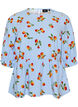 Puuvillapusero tomaattiprintill&auml; ja peplum-helmalla, Sininen, Packshot image number 0