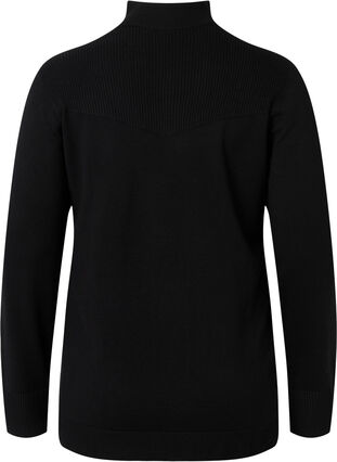 Viskoosinen pusero korkealla kauluksella ja vetoketjulla, Black, Packshot image number 1