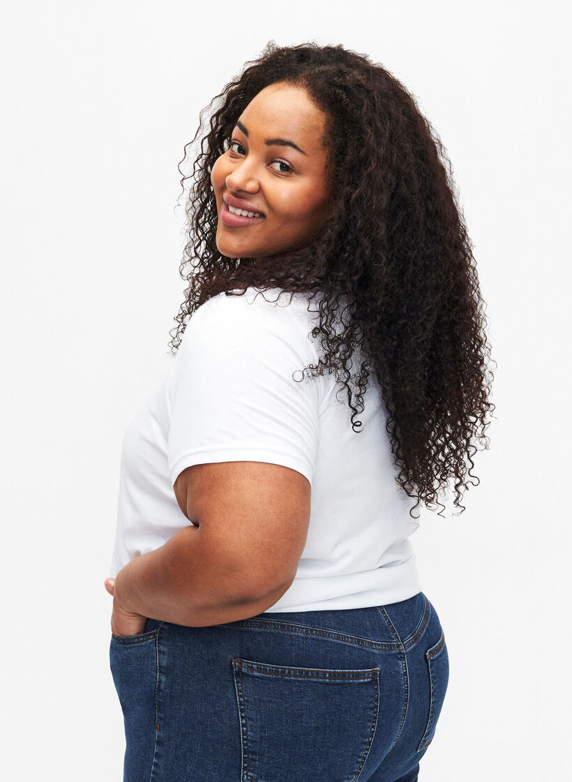 Puuvillainen T-paita, jossa on kukkakuvio ja muotokuva-aihe, B. White Face Flower, Model image number 1