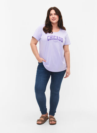Puuvillainen t-paita tekstiprintillä, Lavender W. Chicago, Model image number 2