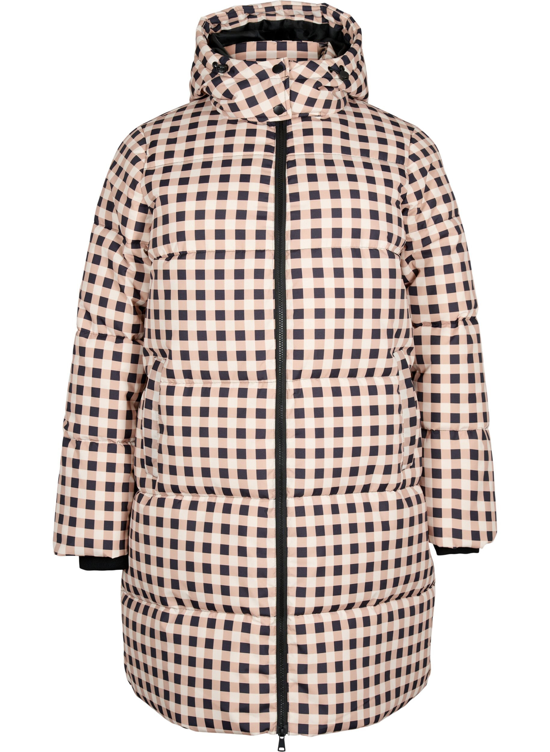 Zizzi Ruudullinen toppatakki talveksi, Black w. Nomad Check, Packshot image number 0