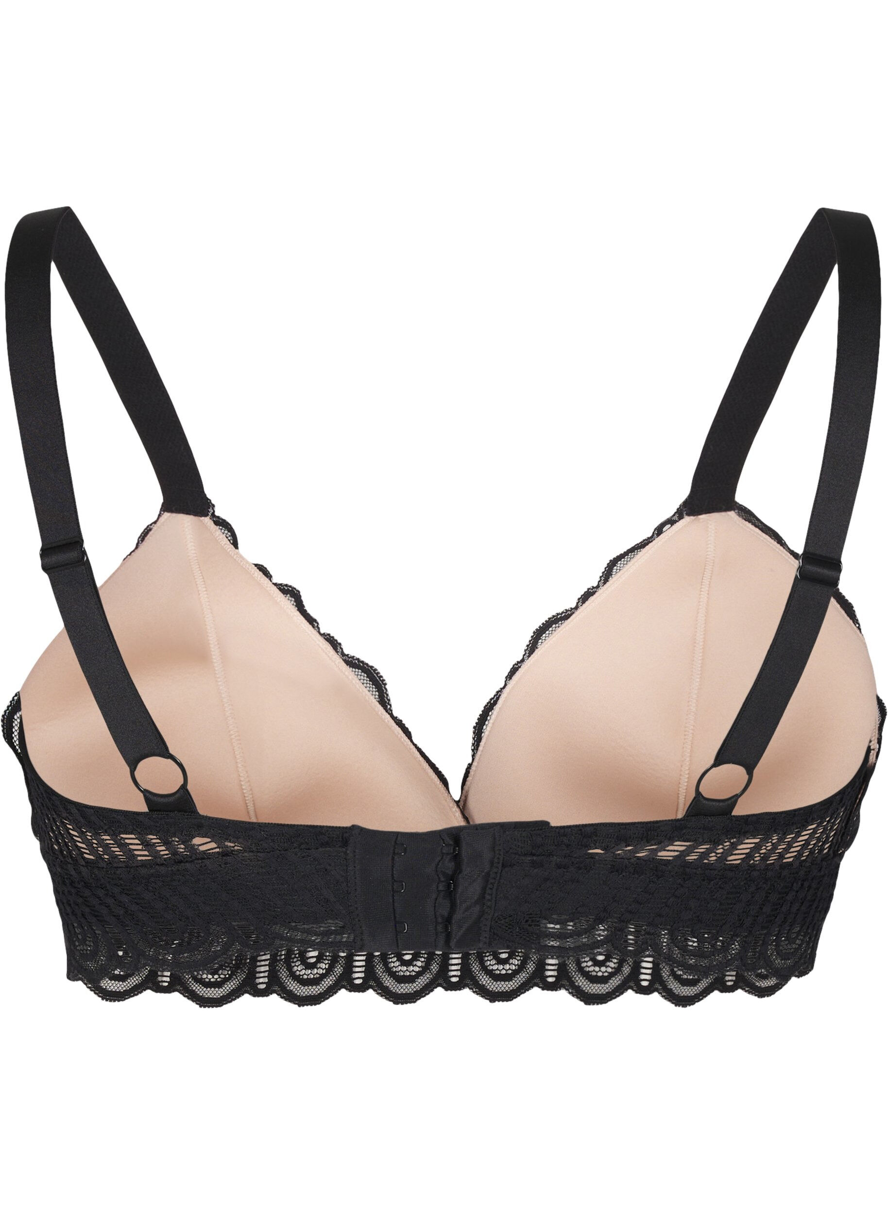 Zizzi Bralette-rintaliivit, joissa on pitsi&auml; ja pehme&auml; toppaus, Musta, Packshot image number 1