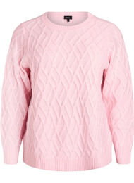 Neulepusero palmikkokuviolla ja pyöreällä kaula-aukolla., Vaaleanpunainen