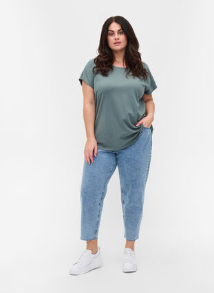Puuvillainen t-paita lyhyillä hihoilla, Balsam Green Solid, Model image number 2