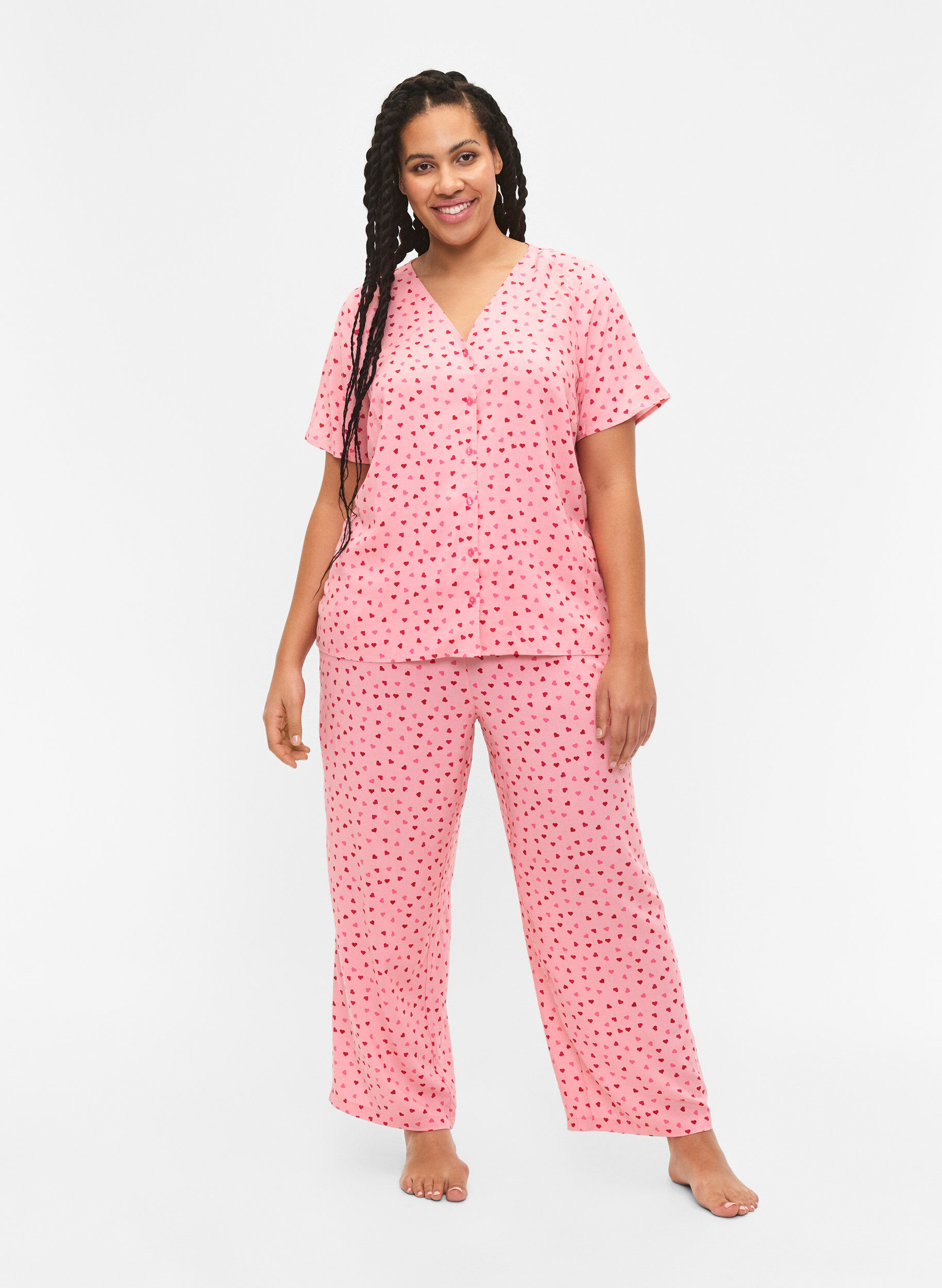 Zizzi Printattu pyjamapaita viskoosia, Vaaleanpunainen, Model image number 1
