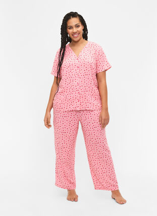 Printattu pyjamapaita viskoosia, Pink Icing W. hearts, Model image number 2