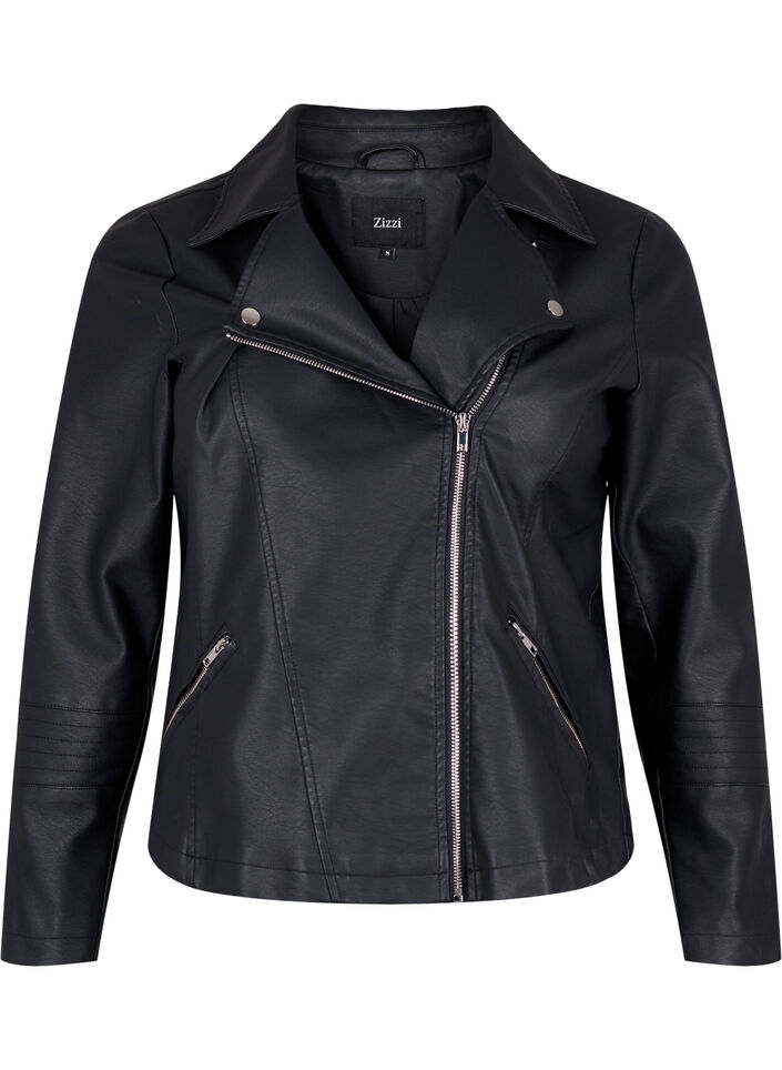 Keinonahkainen biker-takki, Musta, Packshot image number 0