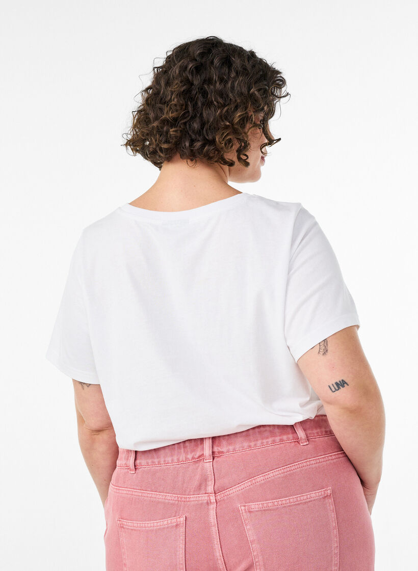 Puuvillainen T-paita printill&auml;, Valkoinen, Model image number 2