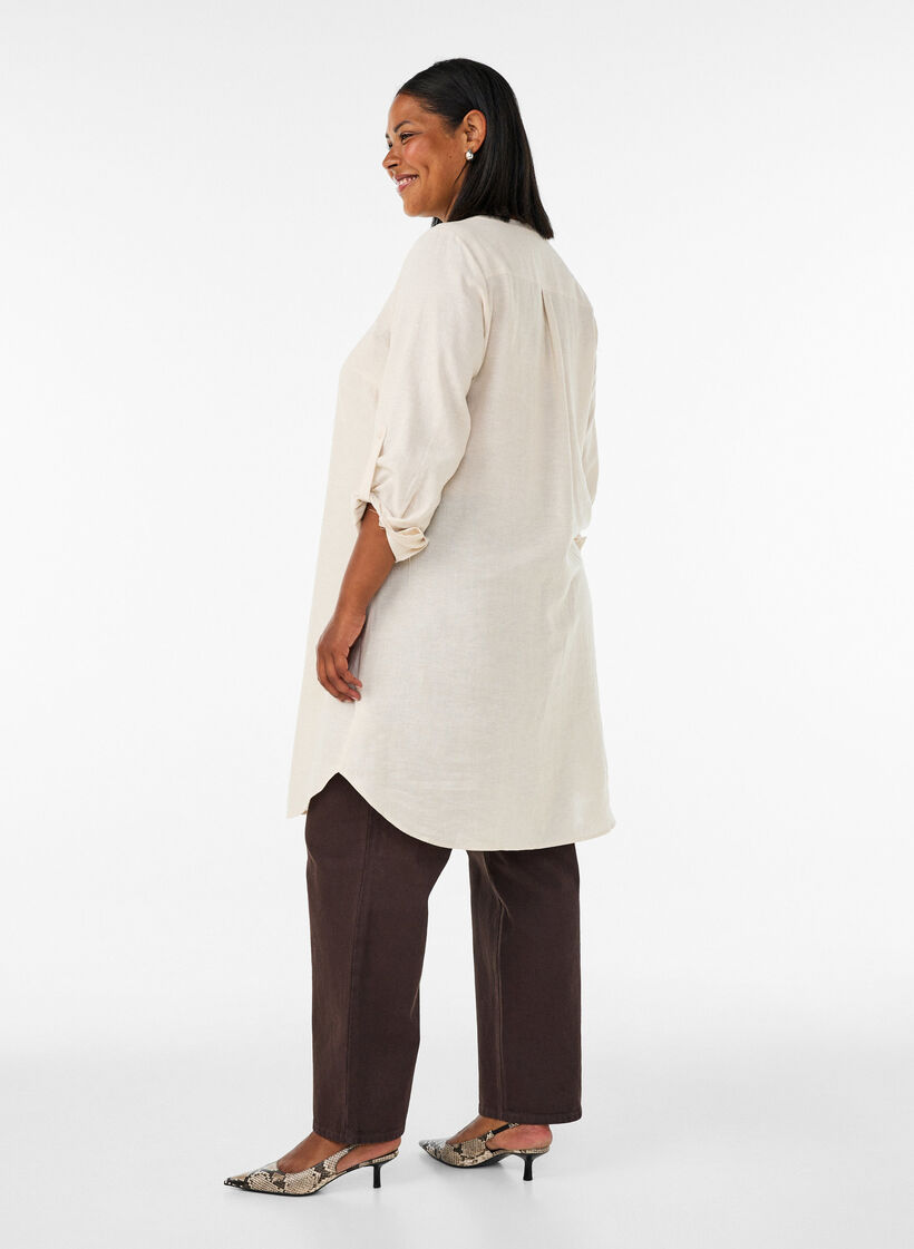 Pitk&auml; paita pellavasta ja viskoosista, Beige, Model image number 2