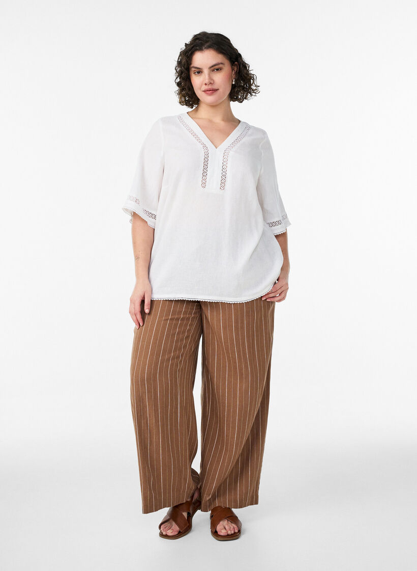 Leve&auml;lahkeiset pellava- ja viskoosihousut, Ruskea, Model image number 0