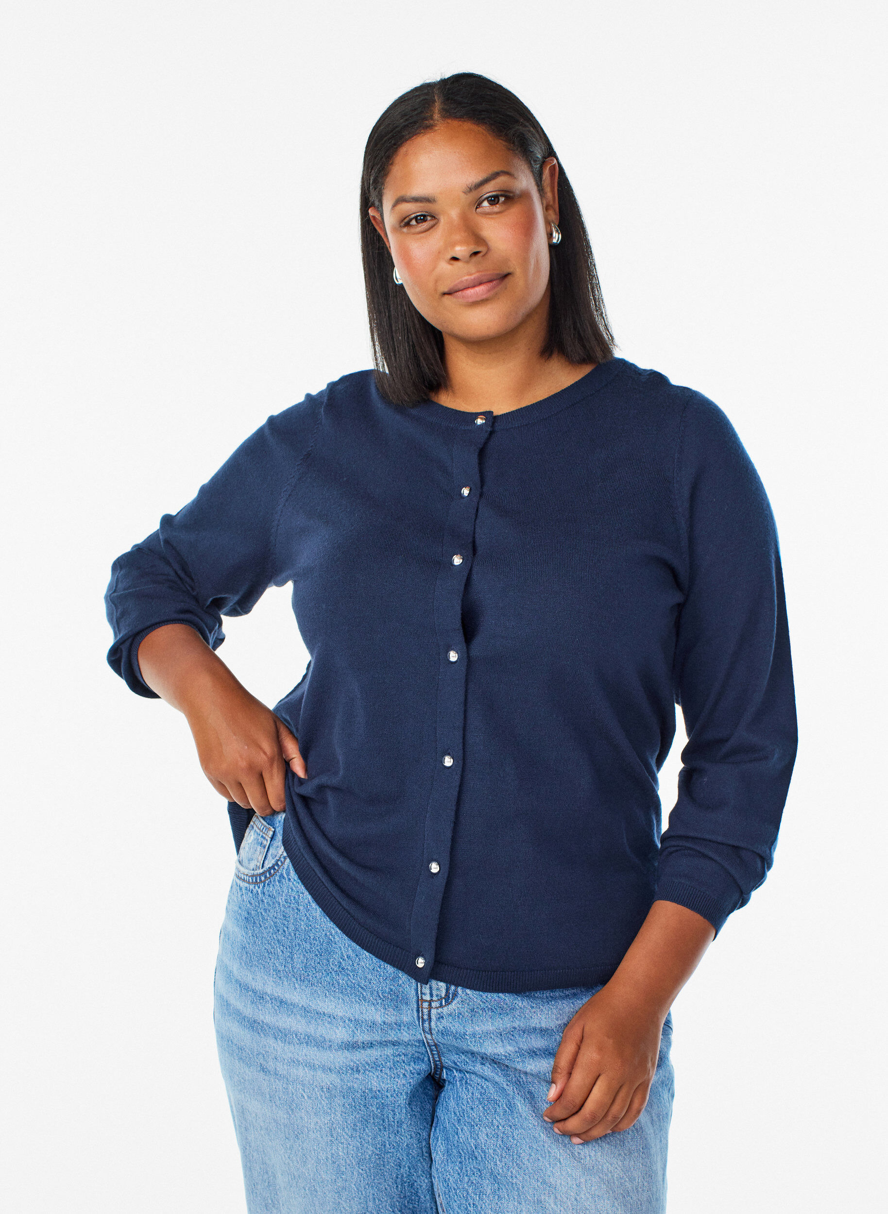 ZizziNeuletakki py&ouml;reill&auml; napeilla, Sininen, Model image number 0