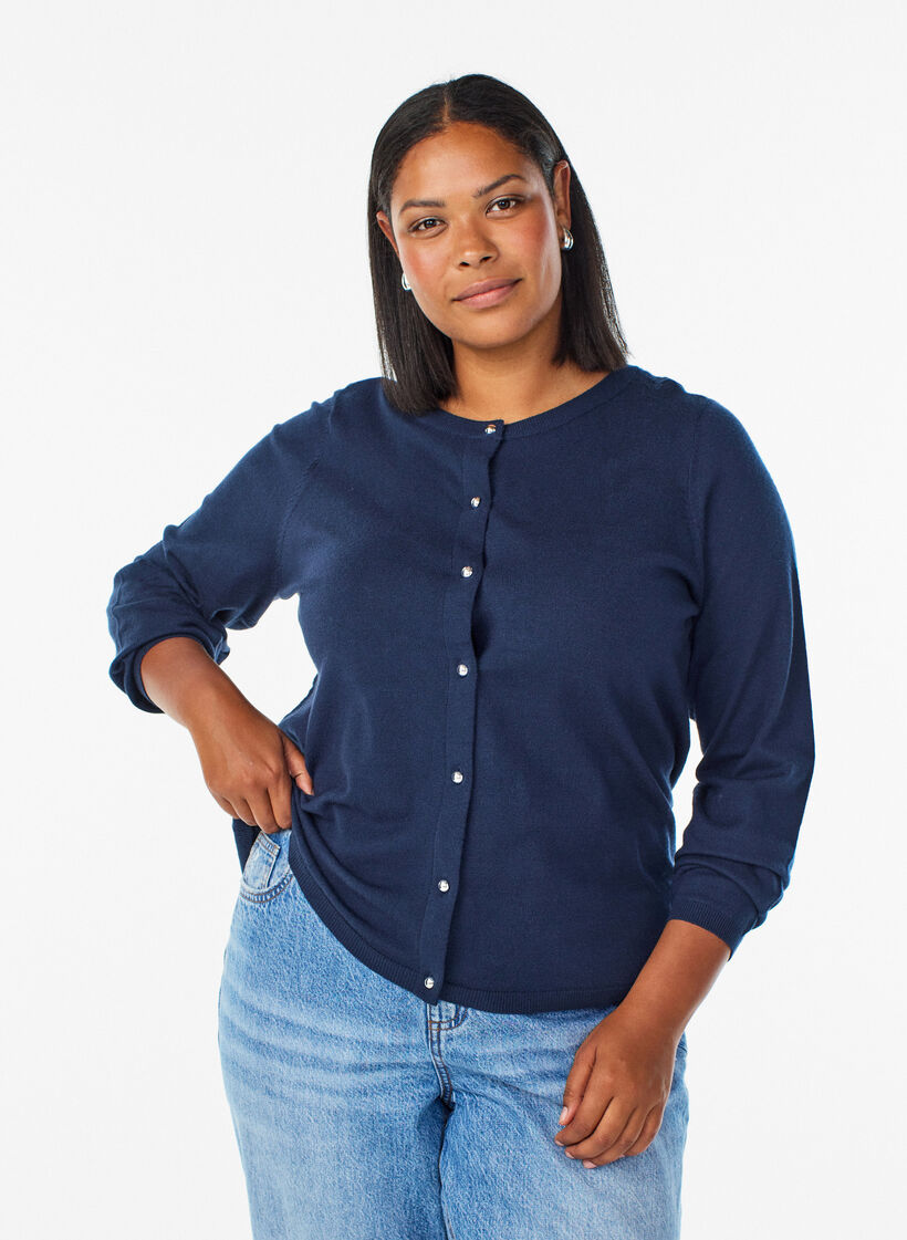Neuletakki py&ouml;reill&auml; napeilla, Sininen, Model image number 0