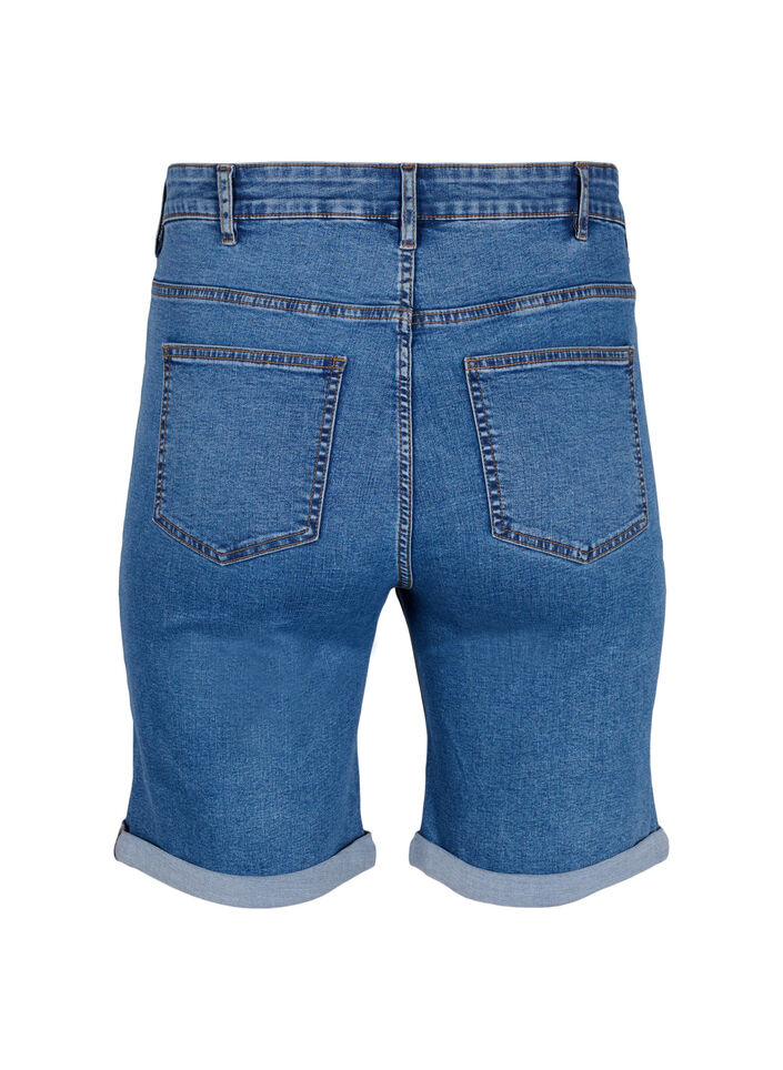 Tyk&ouml;istuvat farkkushortsit korkealla vy&ouml;t&auml;r&ouml;ll&auml;., Blue Denim, Packshot image number 1