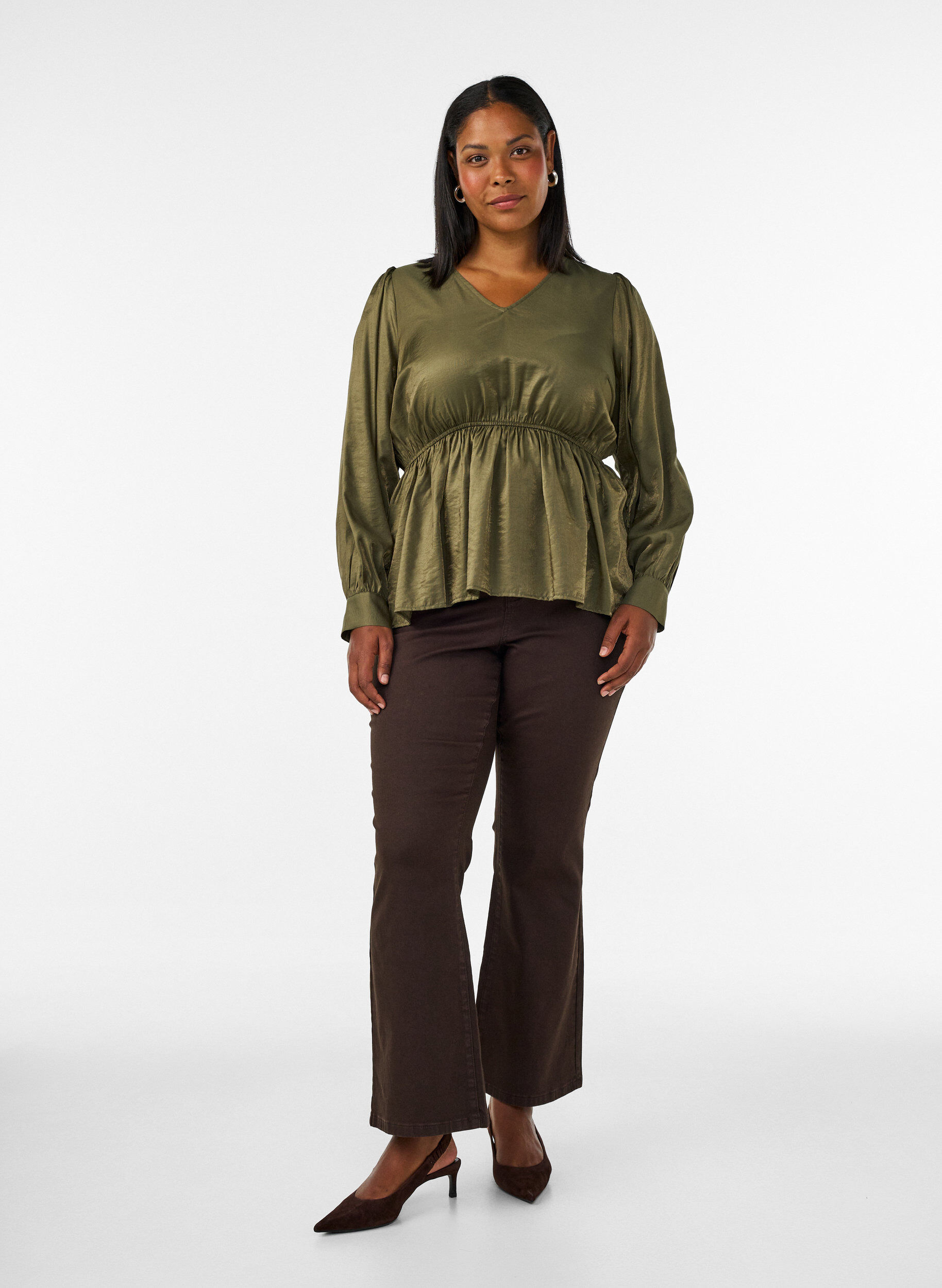 ZizziKiilt&auml;v&auml; viskoosipusero peplum-efektill&auml;, Vihre&auml;, Model image number 1