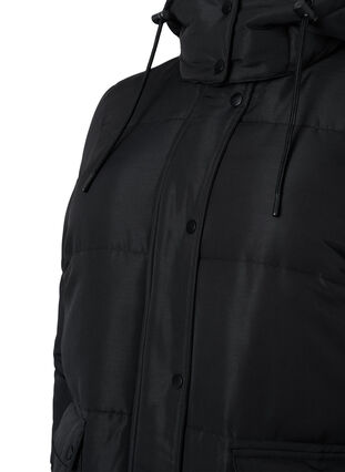 Pitkä toppatakki, jossa on taskut ja huppu, Black, Packshot image number 2