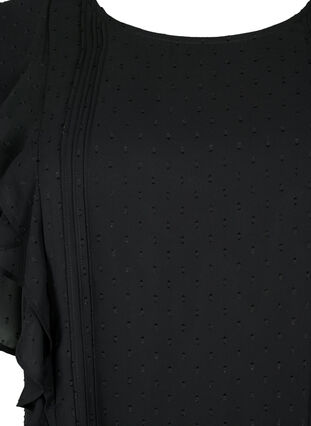 Lyhythihainen pusero röyhelöllä ja pilkkukuosilla, Black, Packshot image number 2