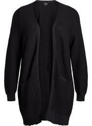 Pitk&auml; ribattu puuvillainen neuletakki, Musta