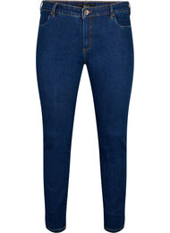 Slim fit Emily-farkut, joissa on normaali vy&ouml;t&auml;r&ouml;., Sininen