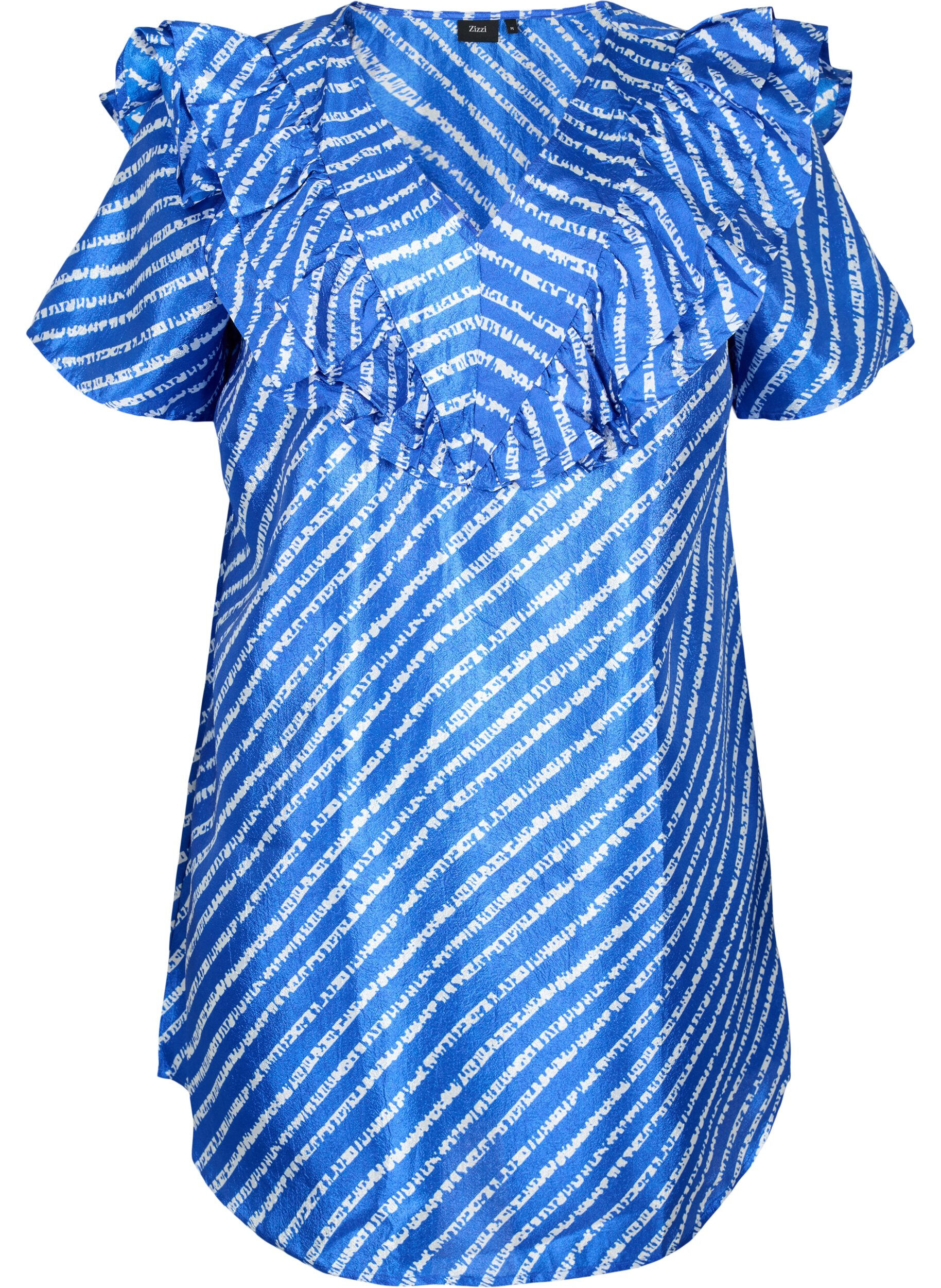 Zizzi Raitainen tunika koristeellisilla r&ouml;yhel&ouml;ill&auml;, S.T.W./White Stripes, Packshot image number 0