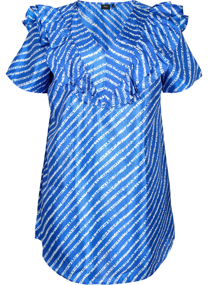 Raitainen tunika koristeellisilla röyhelöillä, S.T.W./White Stripes, Packshot image number 0