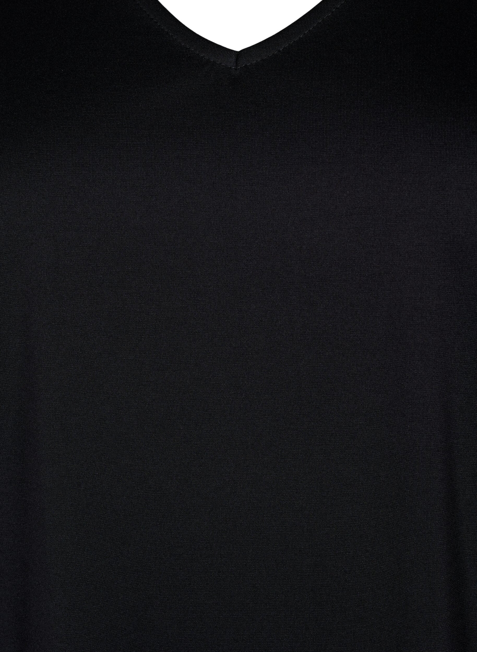 Zizzi Yksiv&auml;rinen mekko v-p&auml;&auml;ntiell&auml; ja 3/4-hihoilla, Black, Packshot image number 2