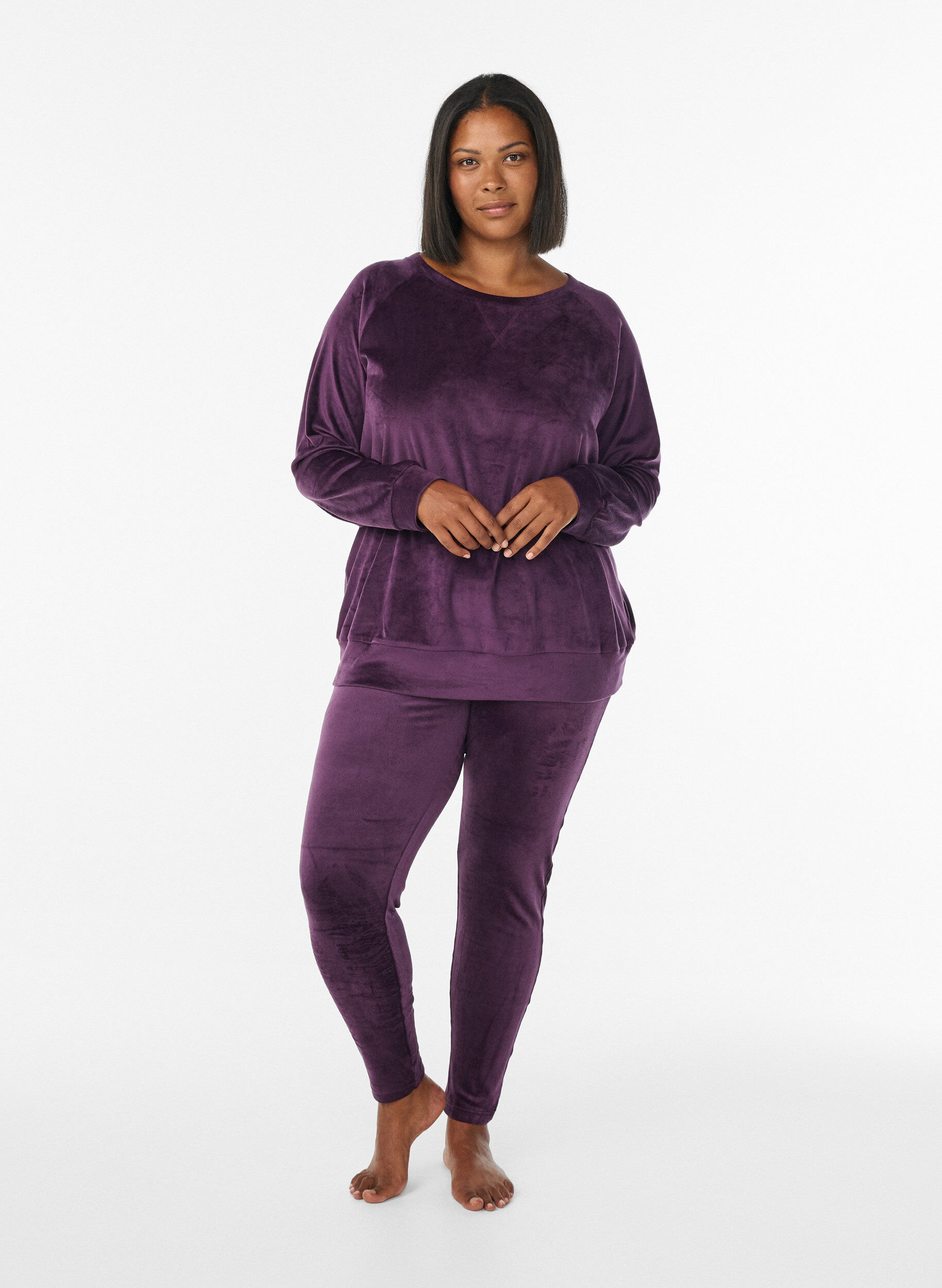 Zizzi Samettipusero raglanhihoilla, Violetti, Model image number 1
