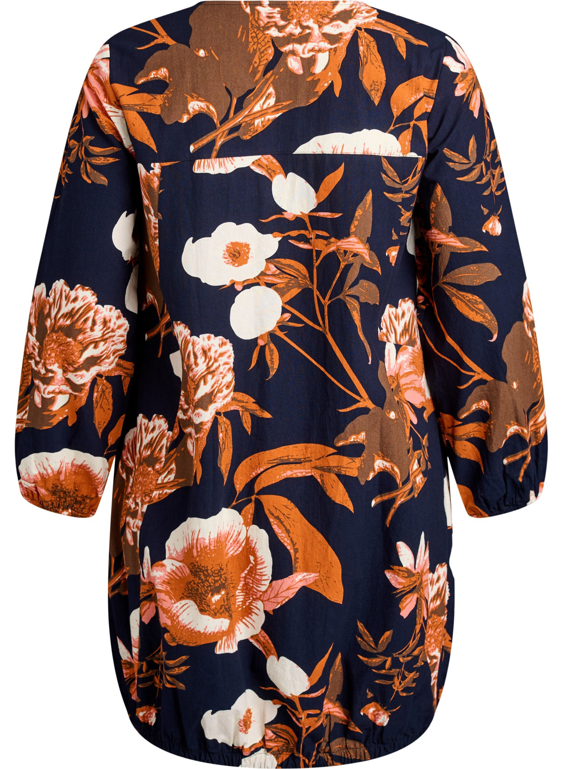 Zizzi Lyhyt puuvillamekko joustavalla helmalla ja pitk&auml;t hihat, Musta, Packshot image number 1