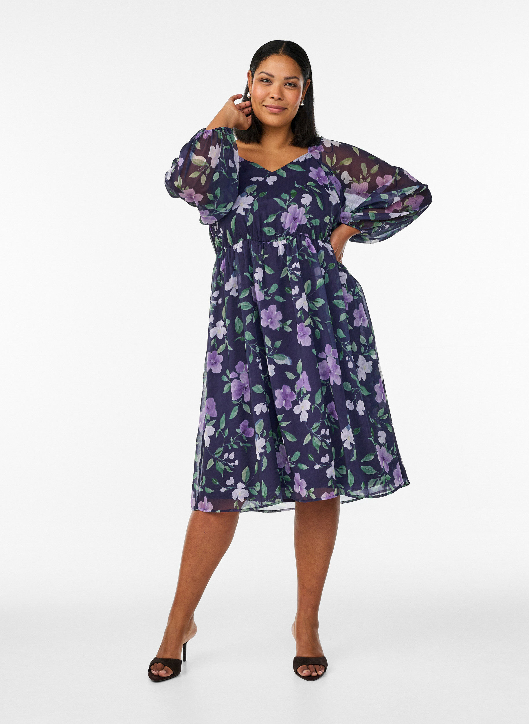 ZizziPitk&auml;hihainen sifonkijuhlamekko, Sininen, Model image number 1