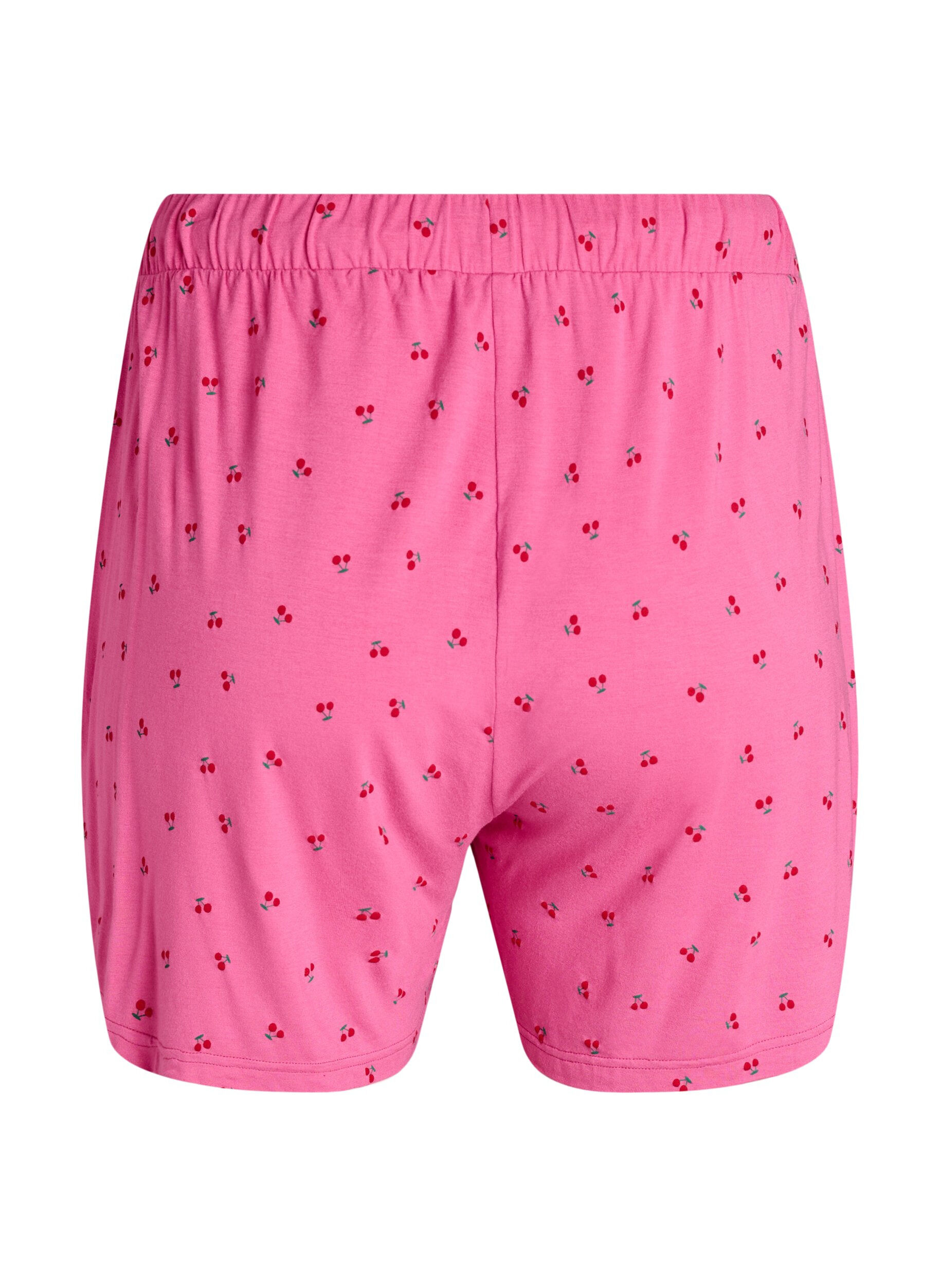 Zizzi Pyjama-shortsit viskoositrikoosta kokoprintill&auml;, Vaaleanpunainen, Packshot image number 1