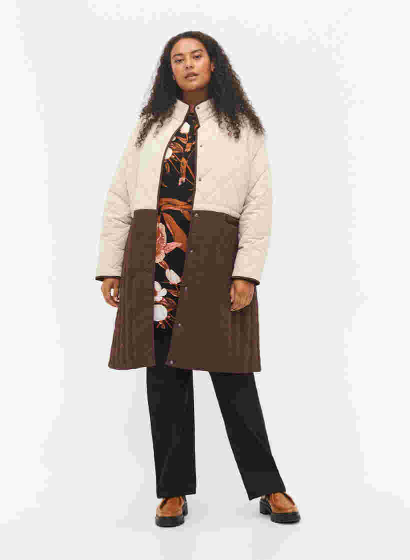Pitkä tikattu takki värikaistaleella, Black Coffee Comb, Model image number 2