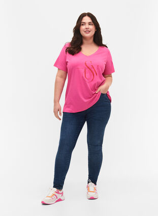 Puuvillainen t-paita painatuksella, Shocking Pink SUN, Model image number 2