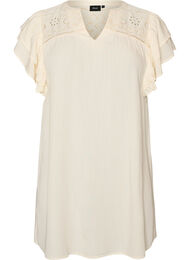 Tunika broderi anglaise -koristeella ja r&ouml;yhel&ouml;hihoilla, Beige
