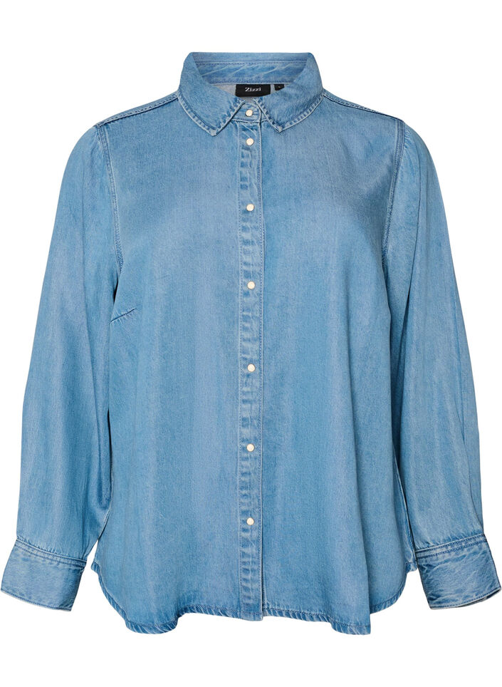 Denim-paita lyocellissa painonapeilla, Sininen, Packshot image number 0